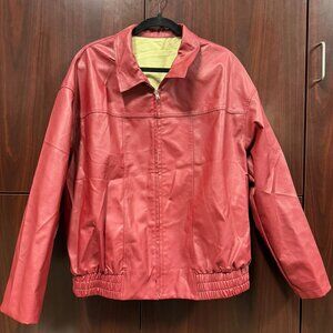 Red Burgundy Faux Leather Oversized Zip-Up Jacket - Women's Large